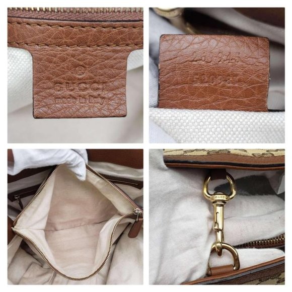 100% Authentic Gucci Leather Canvas Brown Tote Bag - Picture 15 of 16